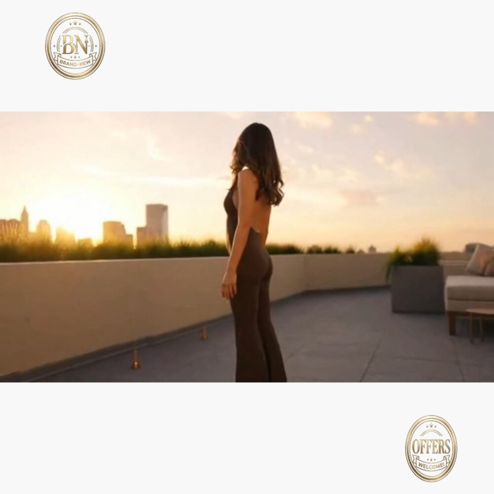 Polyester Elastane Halterneck Backless Flared Jum… - image 7